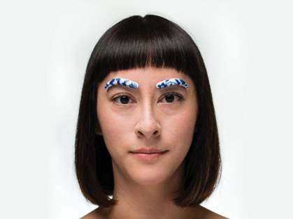 woman with porcelain eyebrows