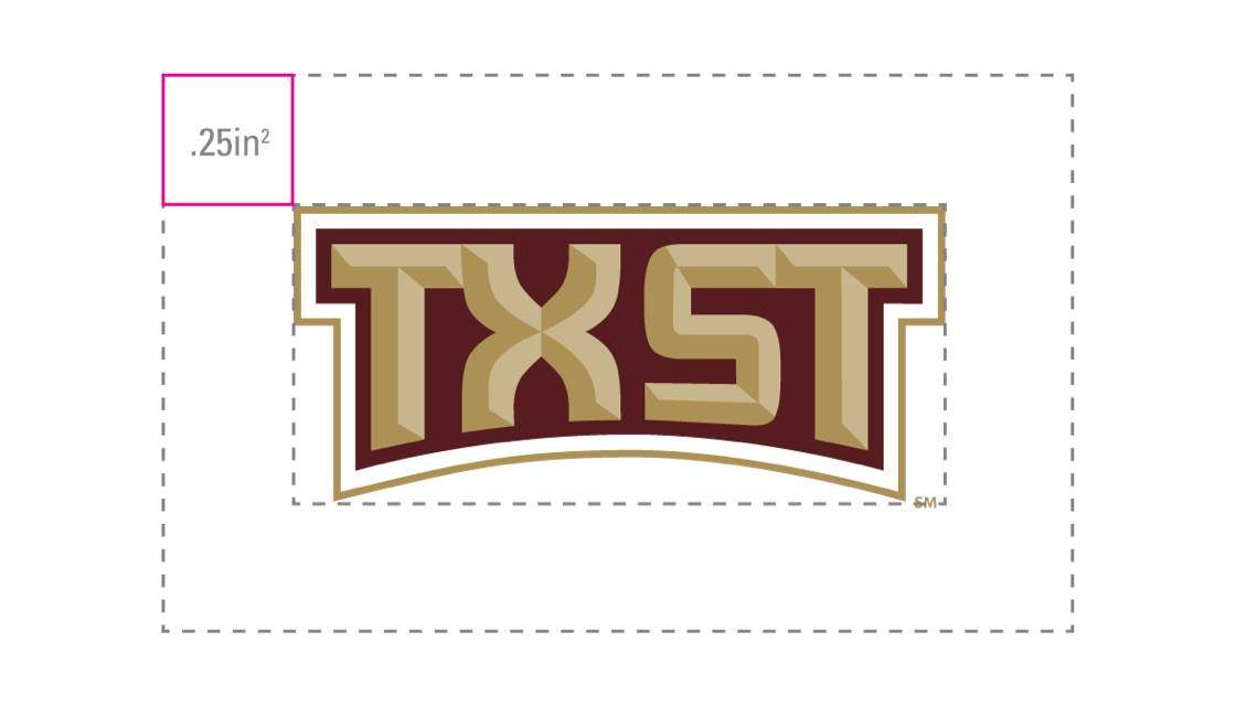 TXST logo with .25 inch clear space