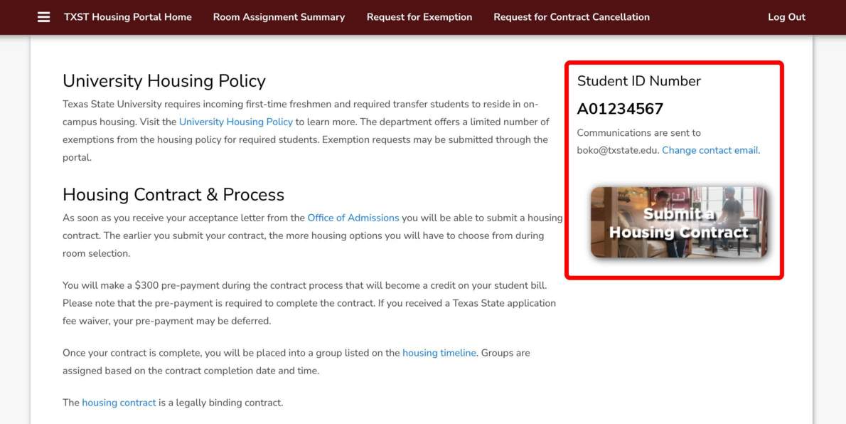 Screenshot of Welcome page in Housing Portal.