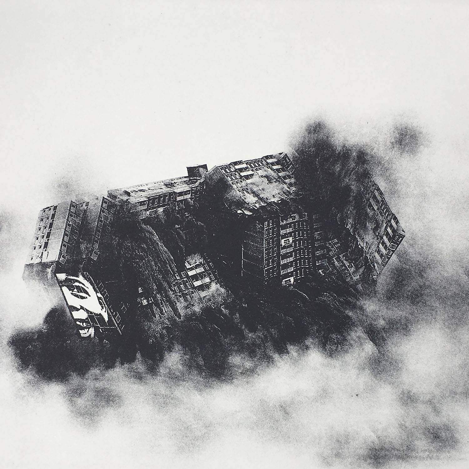 Student work: abstracted archtectural forms in a hazy grey cloud