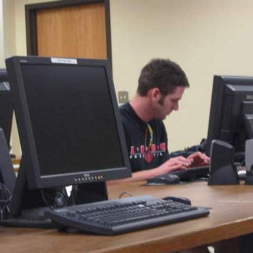 Image, student using computer.
