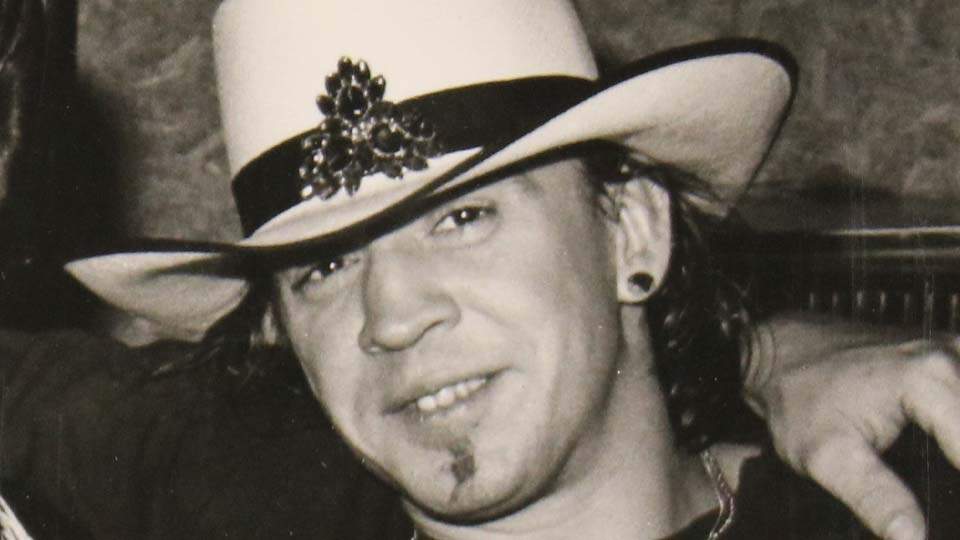 black and white photo of stevie ray vaughan