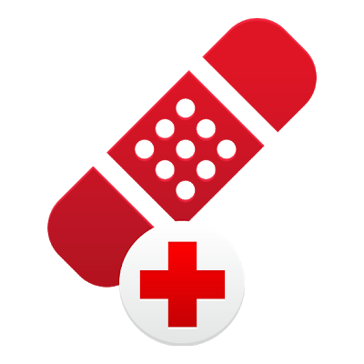 Red bandage in the middle with a small Red Cross for the American Red Cross logo (Red Cross) at the bottom center of the square.