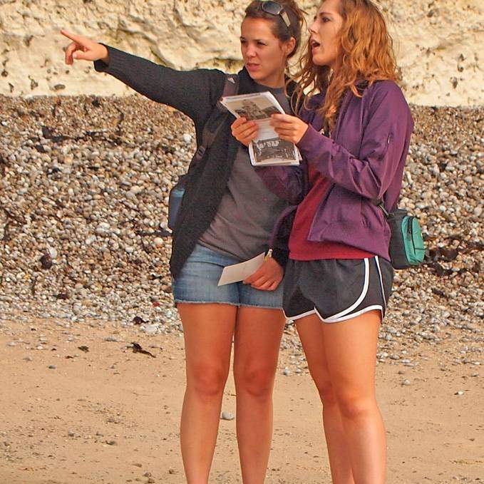 Hannah Reynolds and Laura Bright on the Jambourg beach.