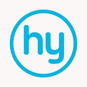 Light blue lowercase "hy" in the middle of a circle outline.
