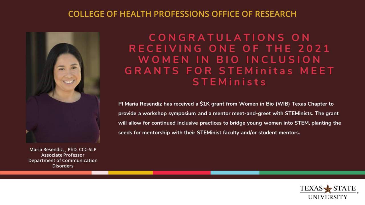 Dr. Maria Resendiz receives one of the 2021 women in Bio Inclusion grants