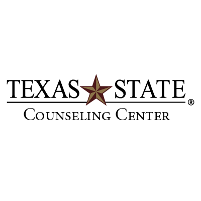 Texas State Logo. Maroon and Gold Star in the middle of a "Texas" and "State" above a line with the word "Counseling Center" below the line.