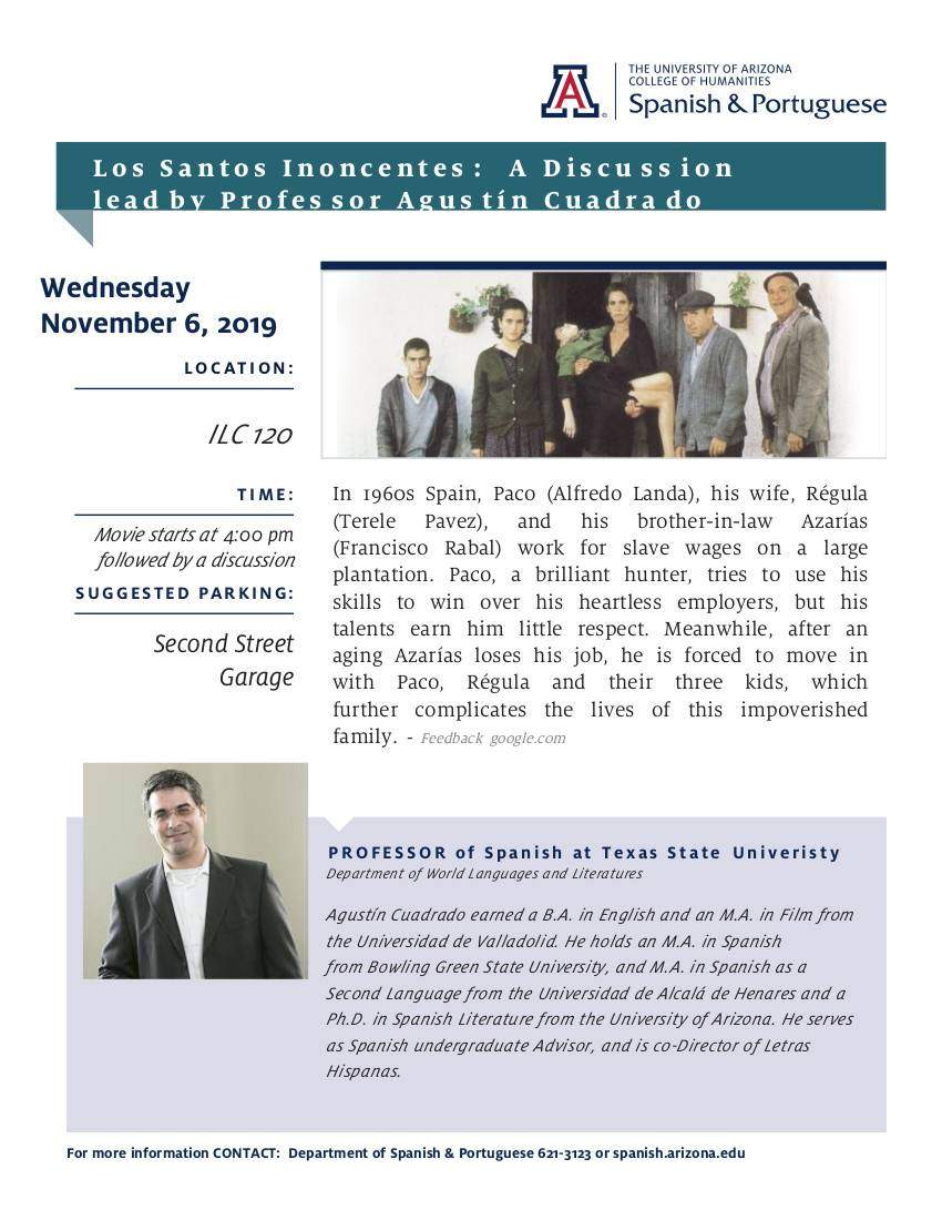 Flyer for Cuadrado lecture at the University of Arizona