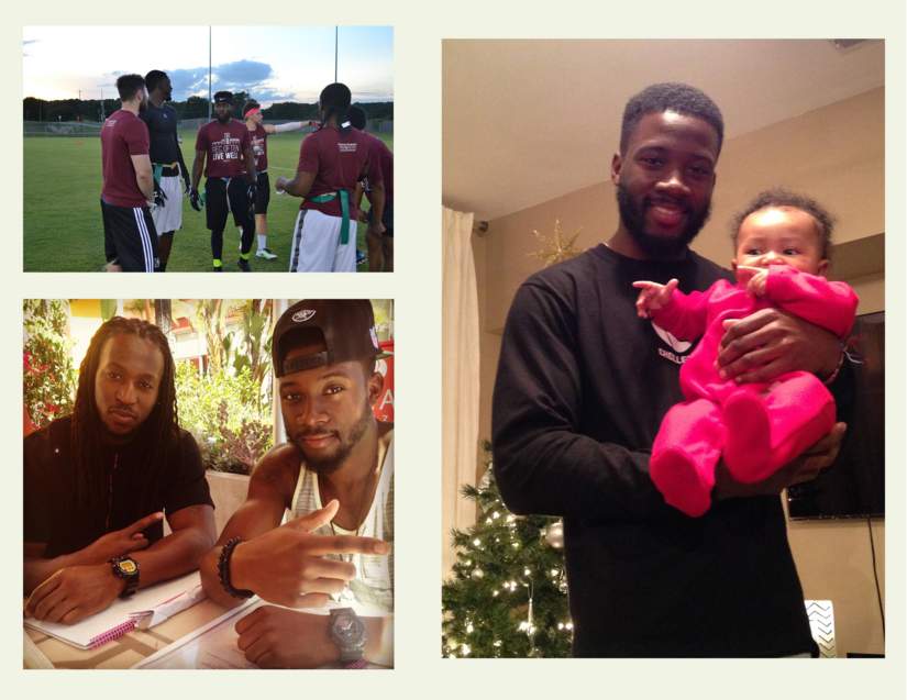Three photo collage of Ervin Brown with family, friends and team.