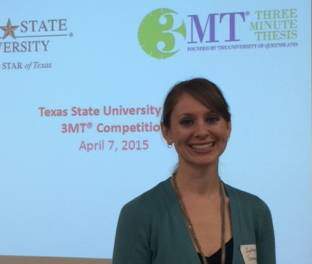 Sydney Granger Saumby presenting at the Texas State 3MT