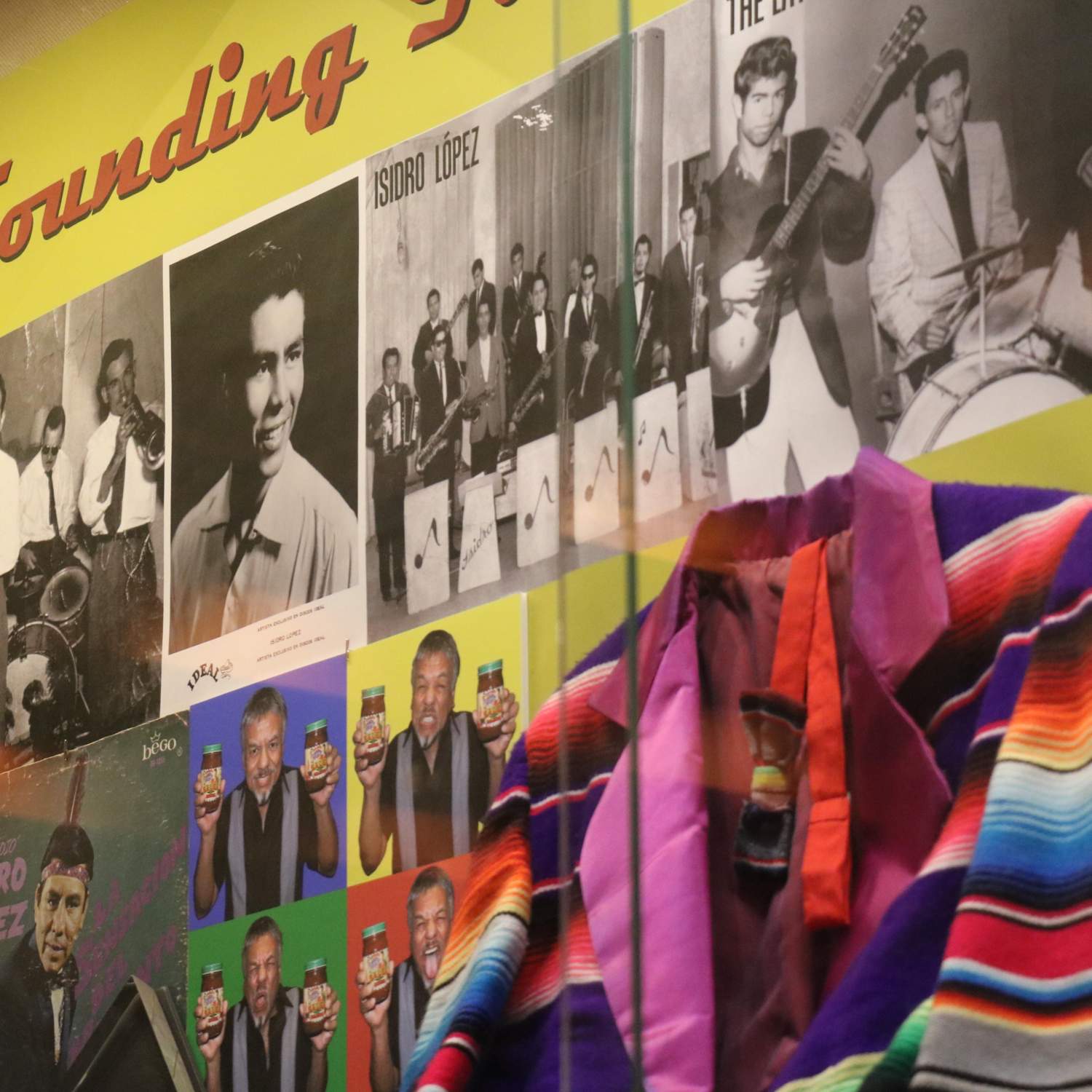 Photo of display case titled "Founding Fathers of Tejano"