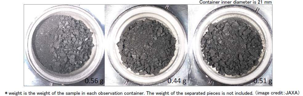 three containers of asteroid samples