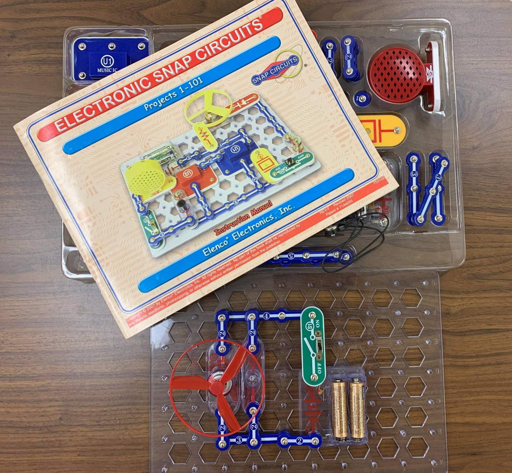 A snap circuits kit for teaching about electronics during the hands-on engineering workshops