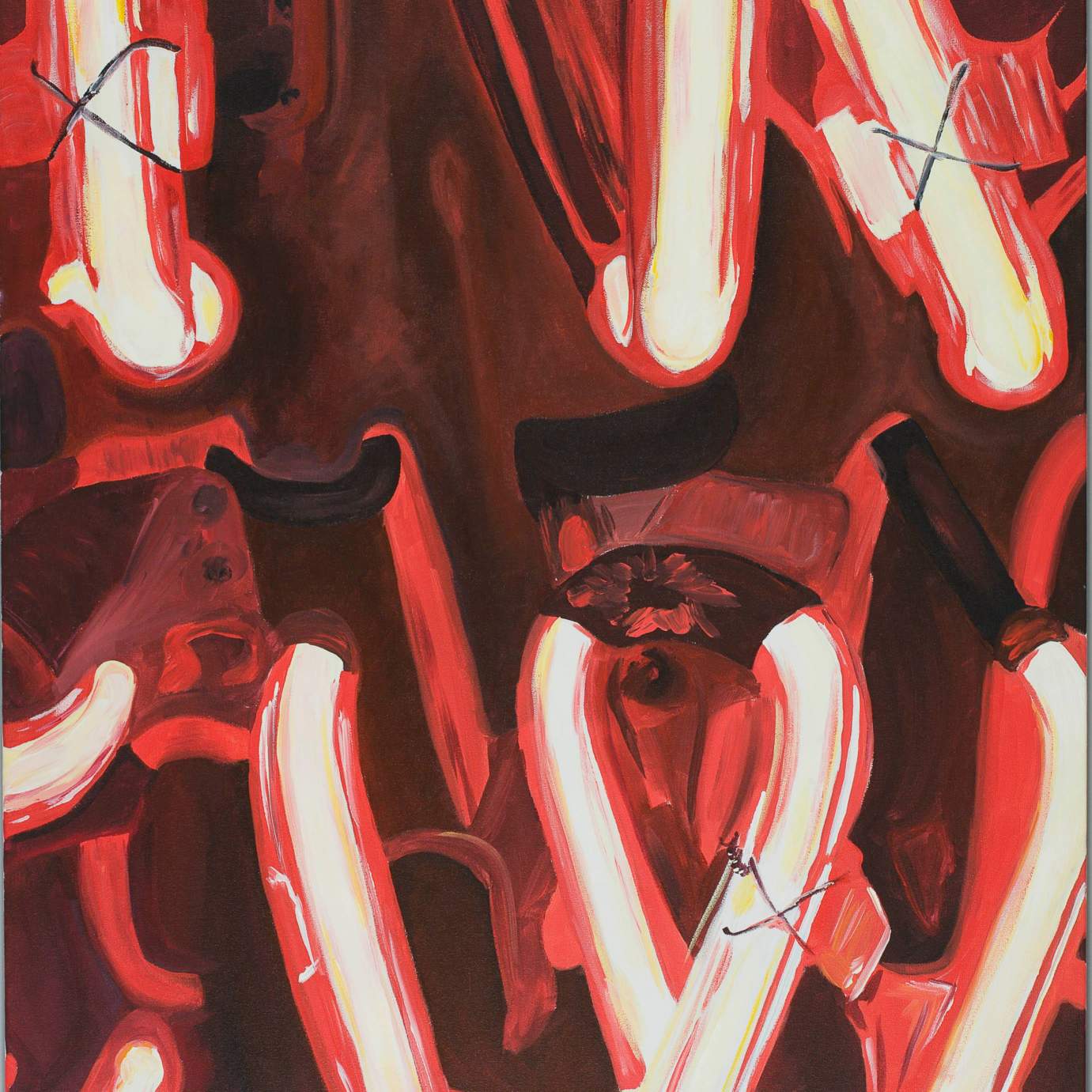 Student work: an illegible close-up painting of neon signage