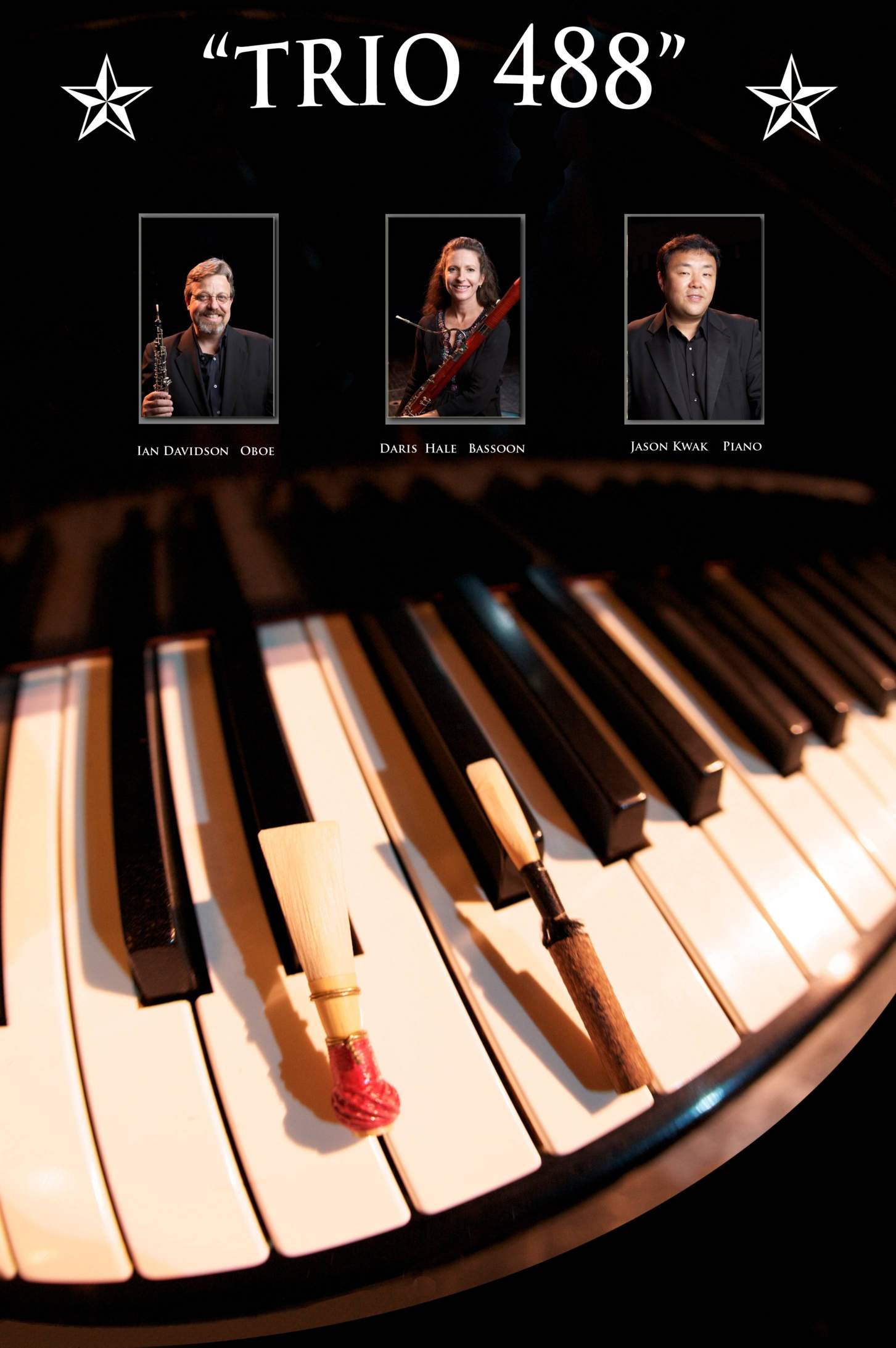 poster with head shots super imposed over a piano keyboard and reeds