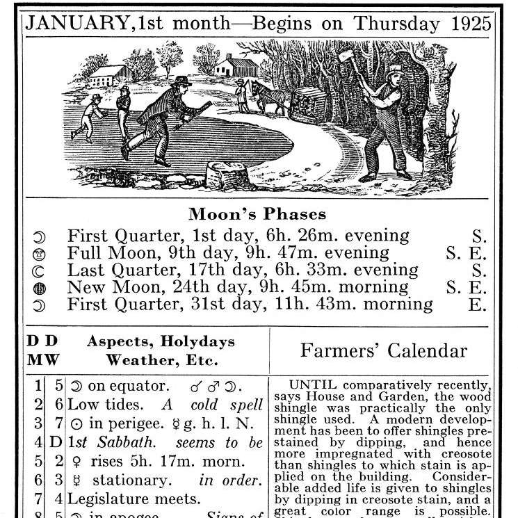 Maine Farmers' Almanac January 1925