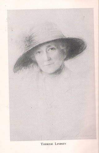 Vintage drawing of a Therese Kayser Lindsey wearing a wide brimmed hat.