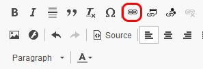 The external link icon is highlighted on the Rich Editor. It appears as a chain link icon.