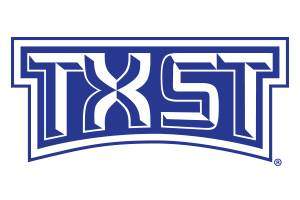 A blue TXST logo