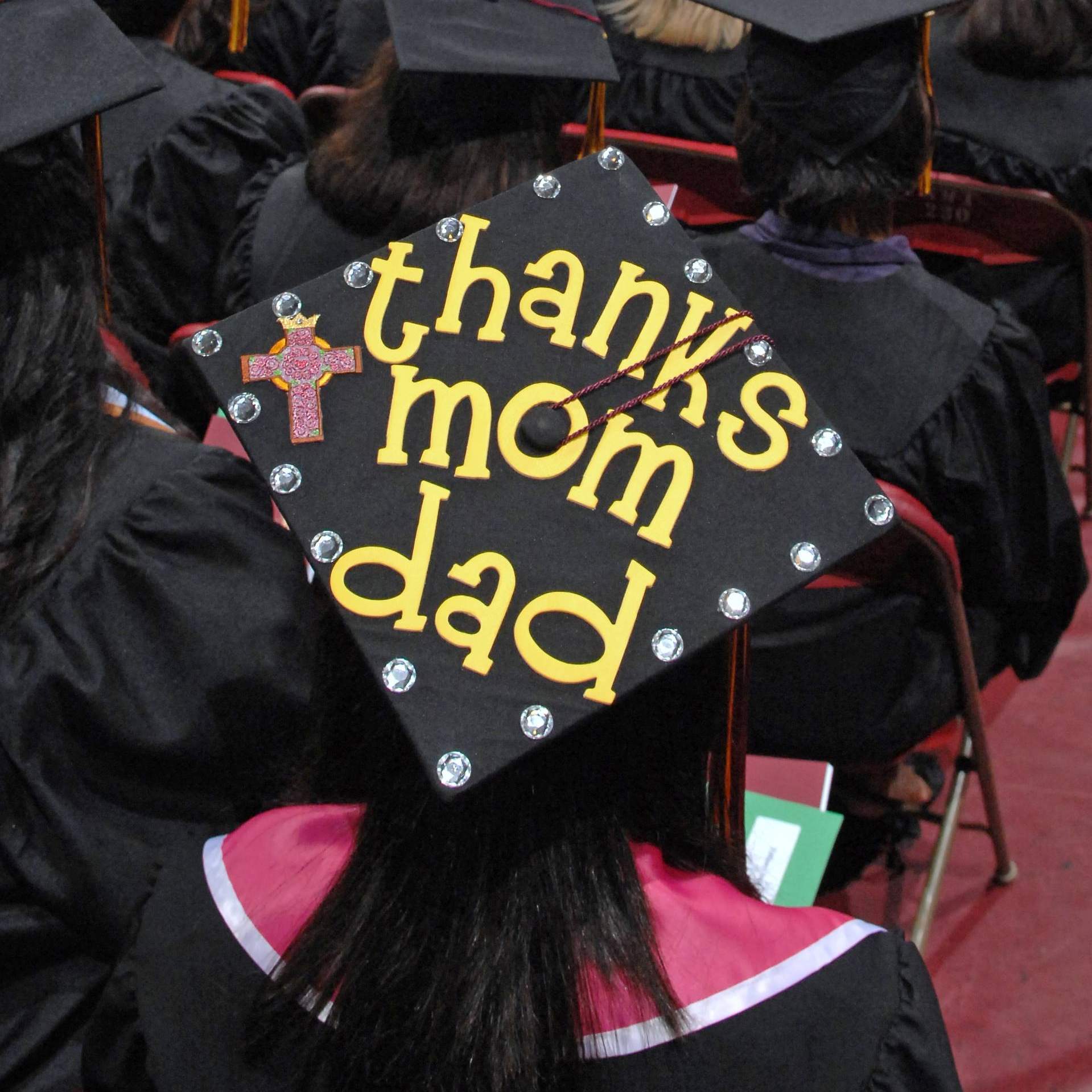 cap with "thanks mom dad"