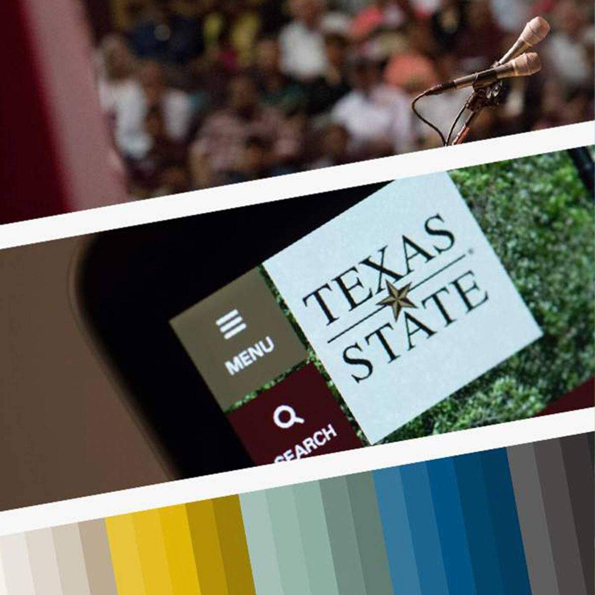 collage of Texas State logo and brand colors