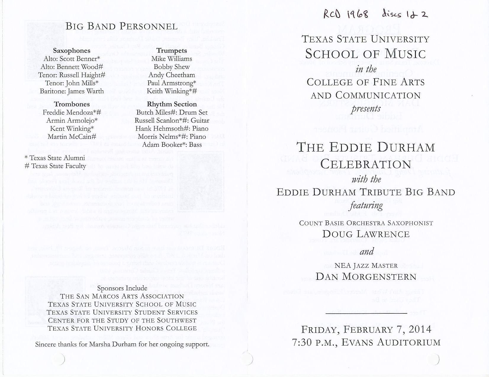 Eddie Durham Jazz Concert program 2014 p1