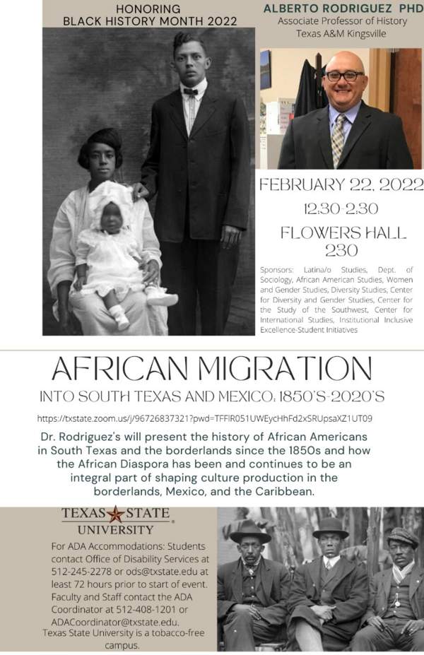 African Migration into South Texas and Mexico: 1850s-2020s -- Center for Diversity and Gender Studies