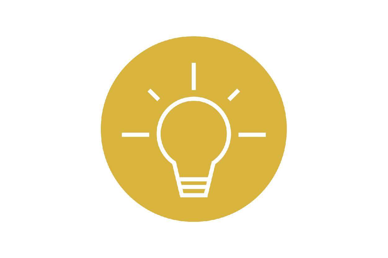 Yellow intellectual icon, a lightbulb