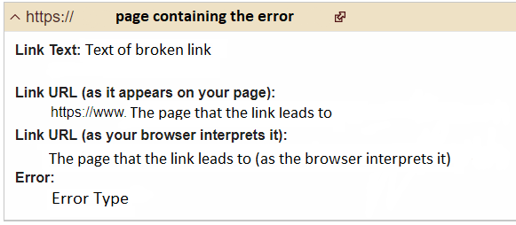 An example of a Link Checker error