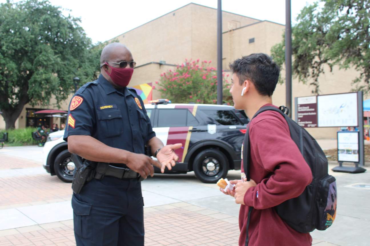 Sgt. Roscoe with a student