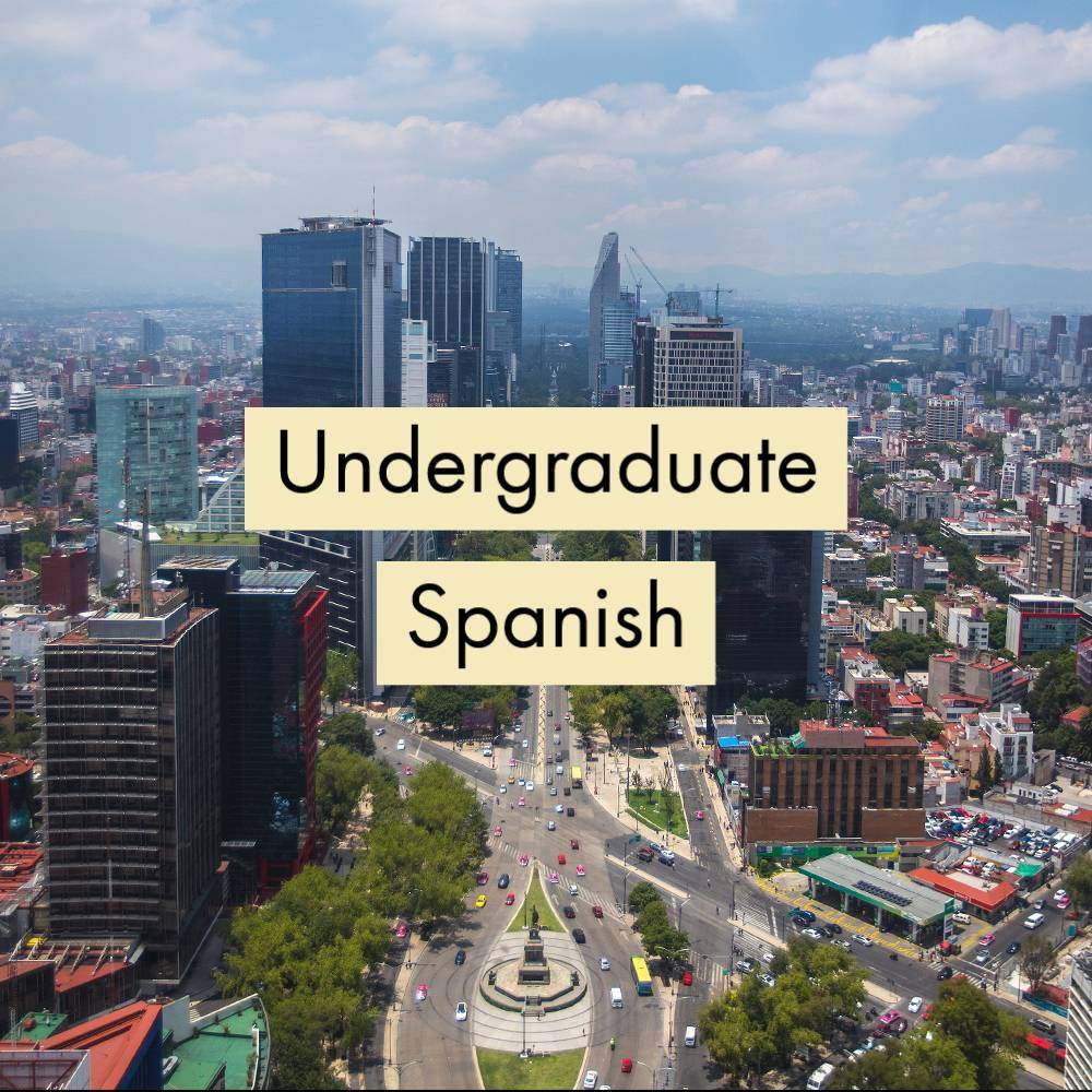 Text: Undergraduate Spanish. Image: Aerial view of Paseo de la Reforma, Mexico City, cropped and text added, CC-zero license