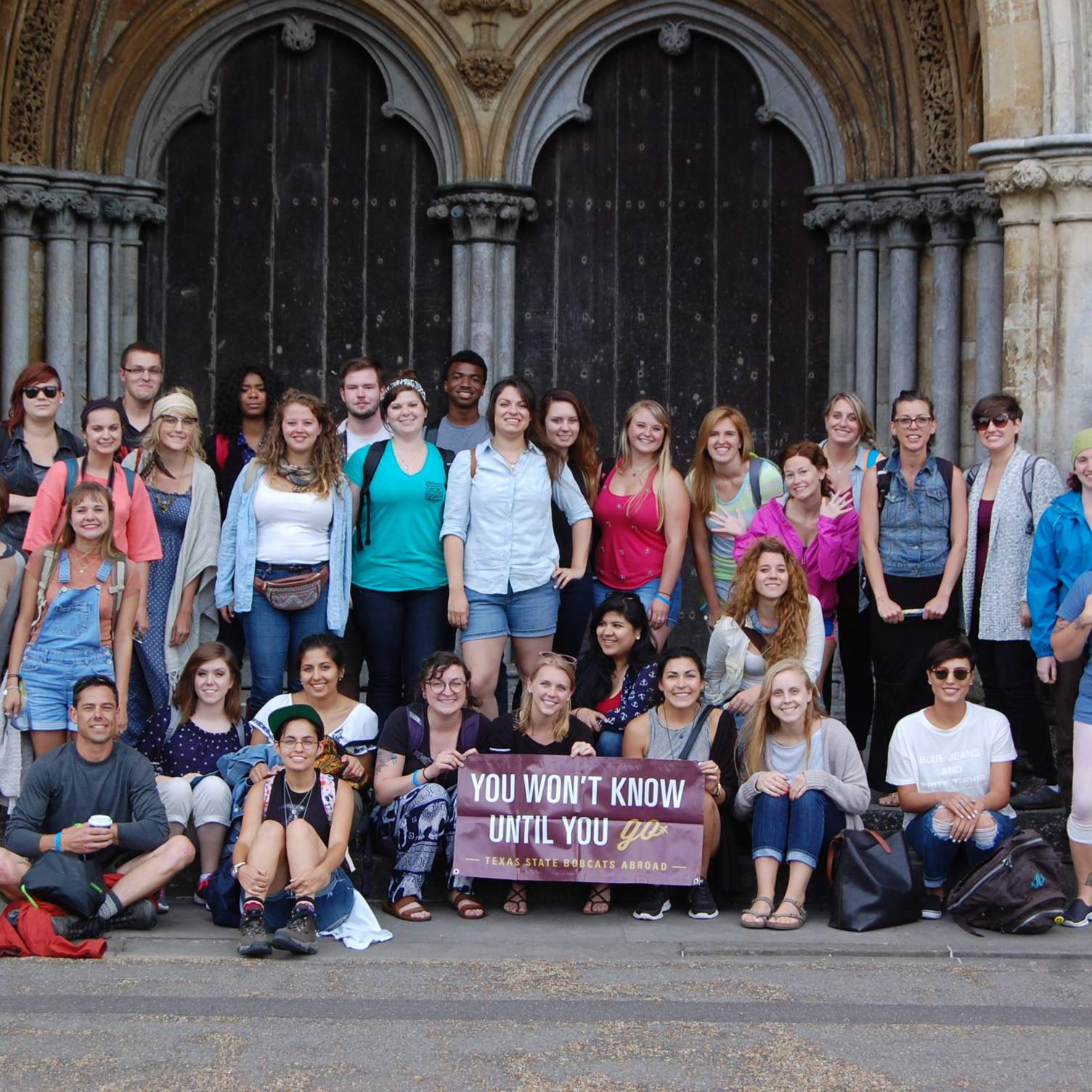 Canterbury Study Abroad Summer 2015 Students in front of Salisbury Cathedral