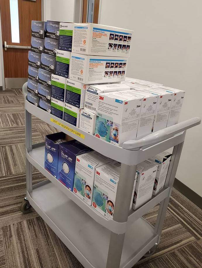 cart full of donated healthcare supplies