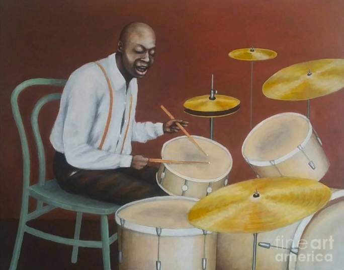 painting of a man playing the drums