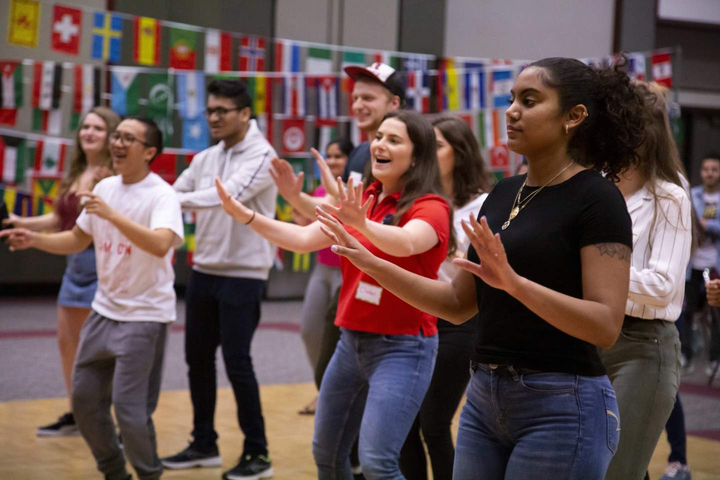 Students dancing at the International Student Welcome