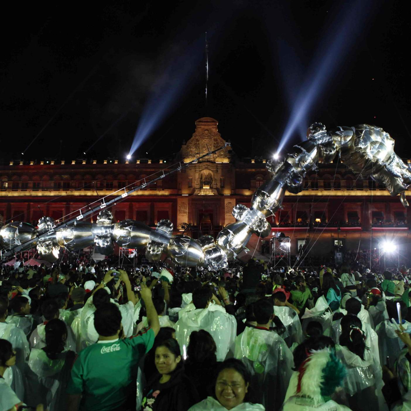 Float symbolizing Quetzalcóatl during bicentennial celebrations in the Zócalo in 2010