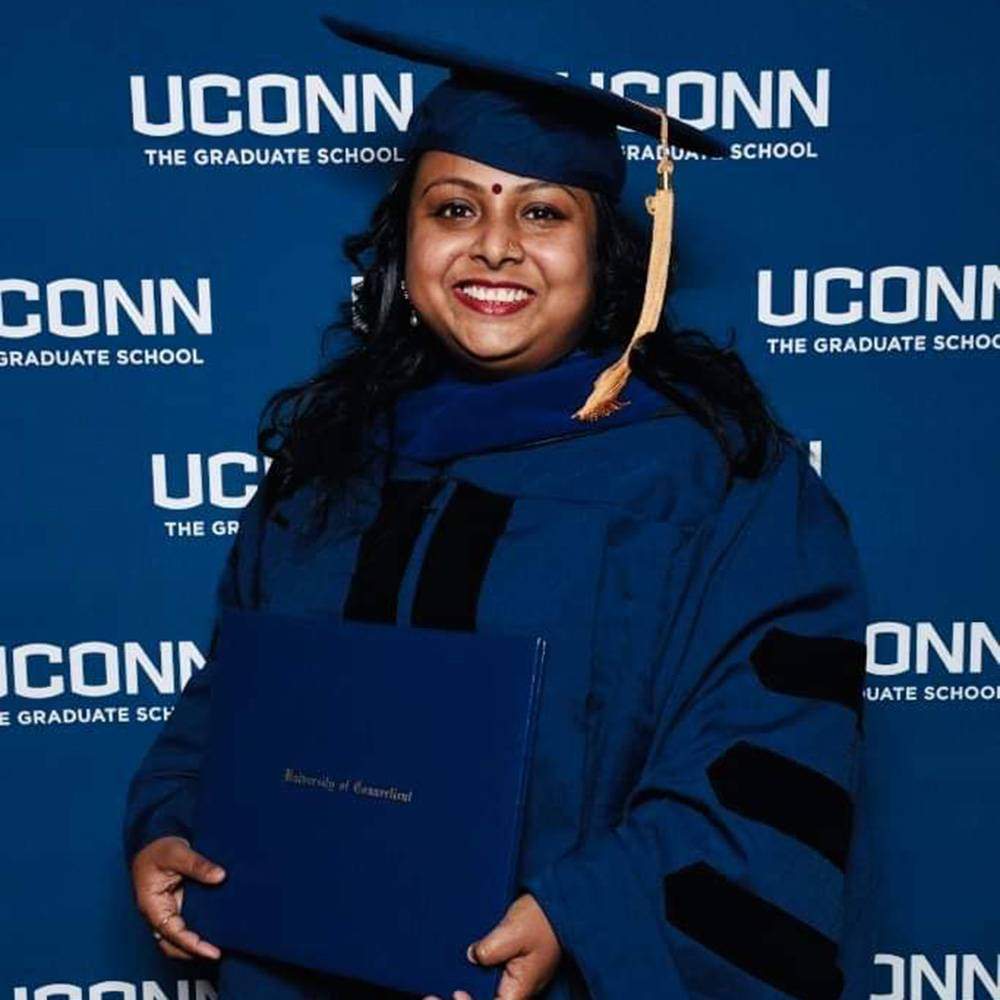 Dr. Chakraborty at her Ph.D graduation at the University of Connecticut 