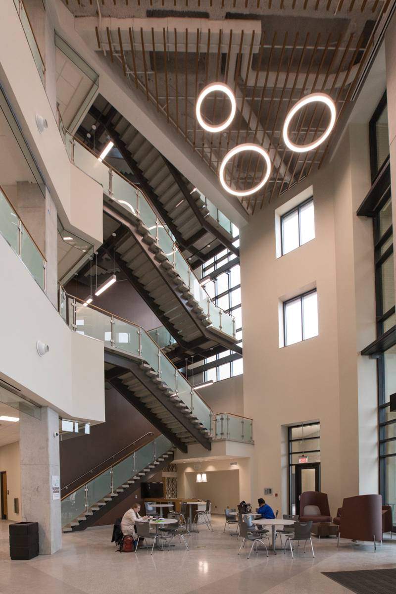 Ingram Hall interior stairwell and study area