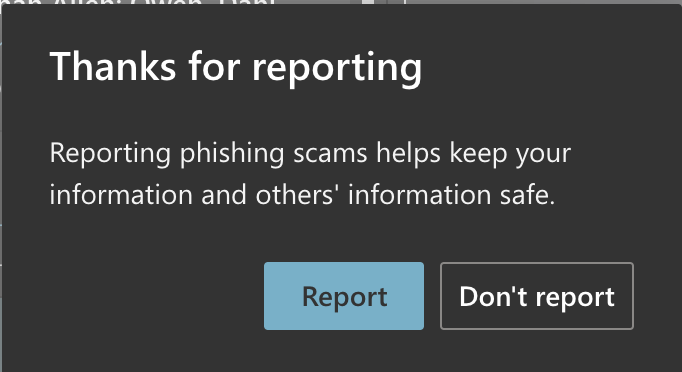 Confirm phishing report M365