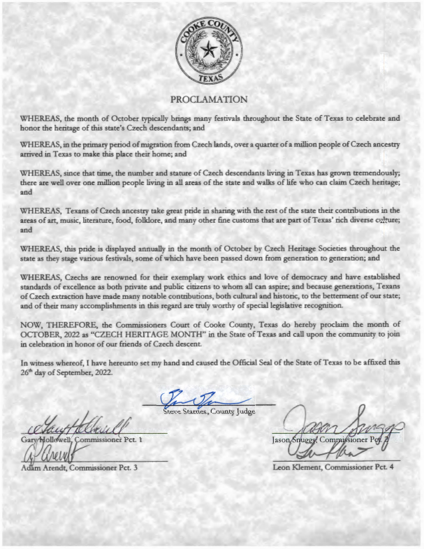 Proclamation by Cooke County, Texas