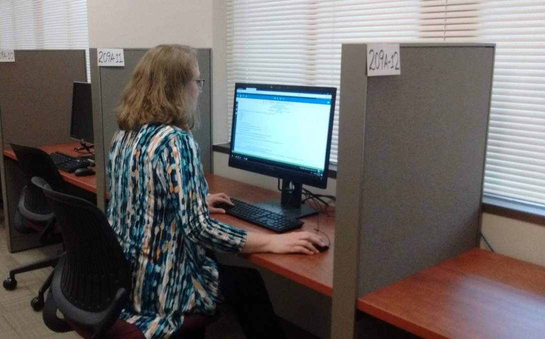 A student is taking a test at Round Rock testing center