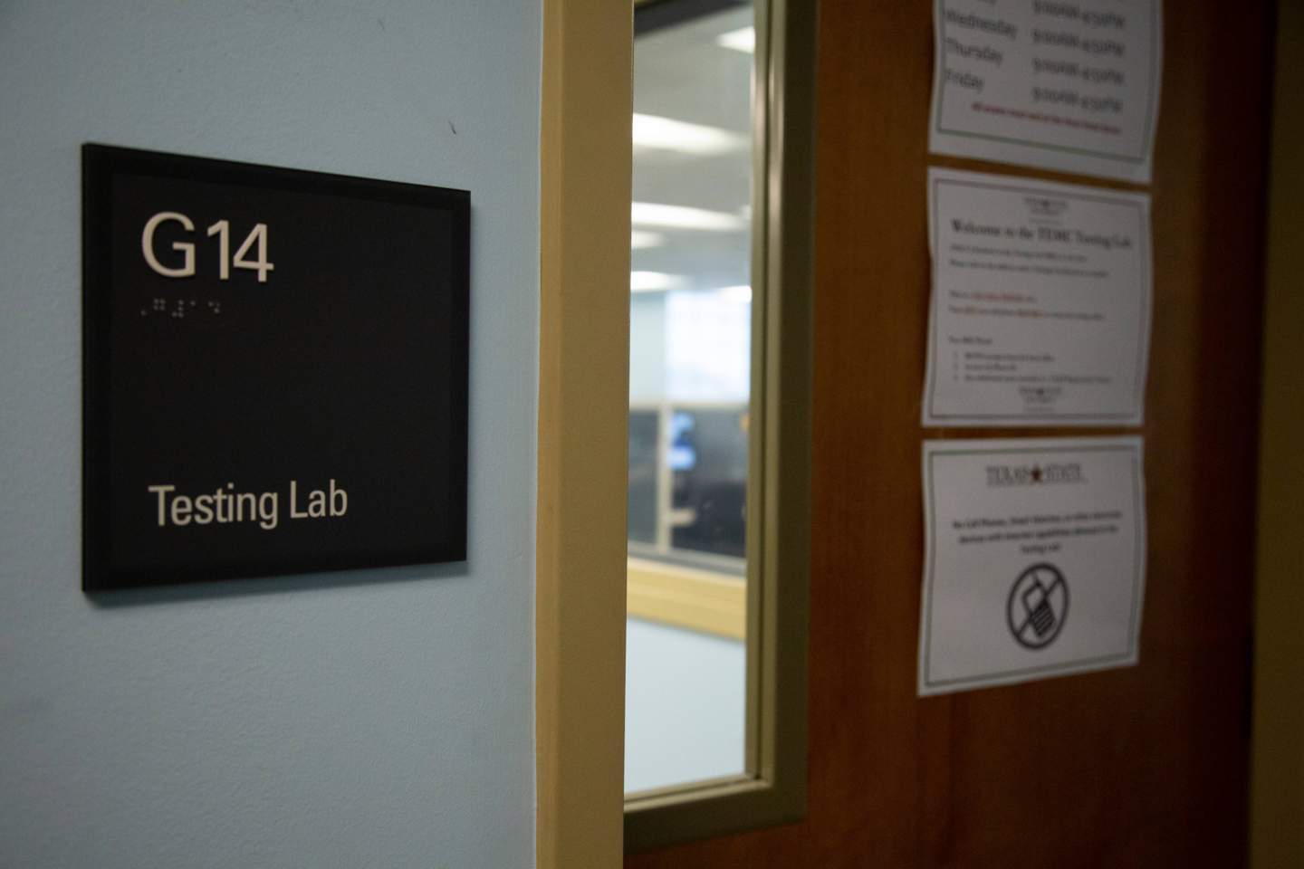 Testing Lab door sign at entrance