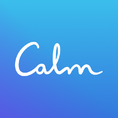 Blue square with the word, "Calm" written in a script