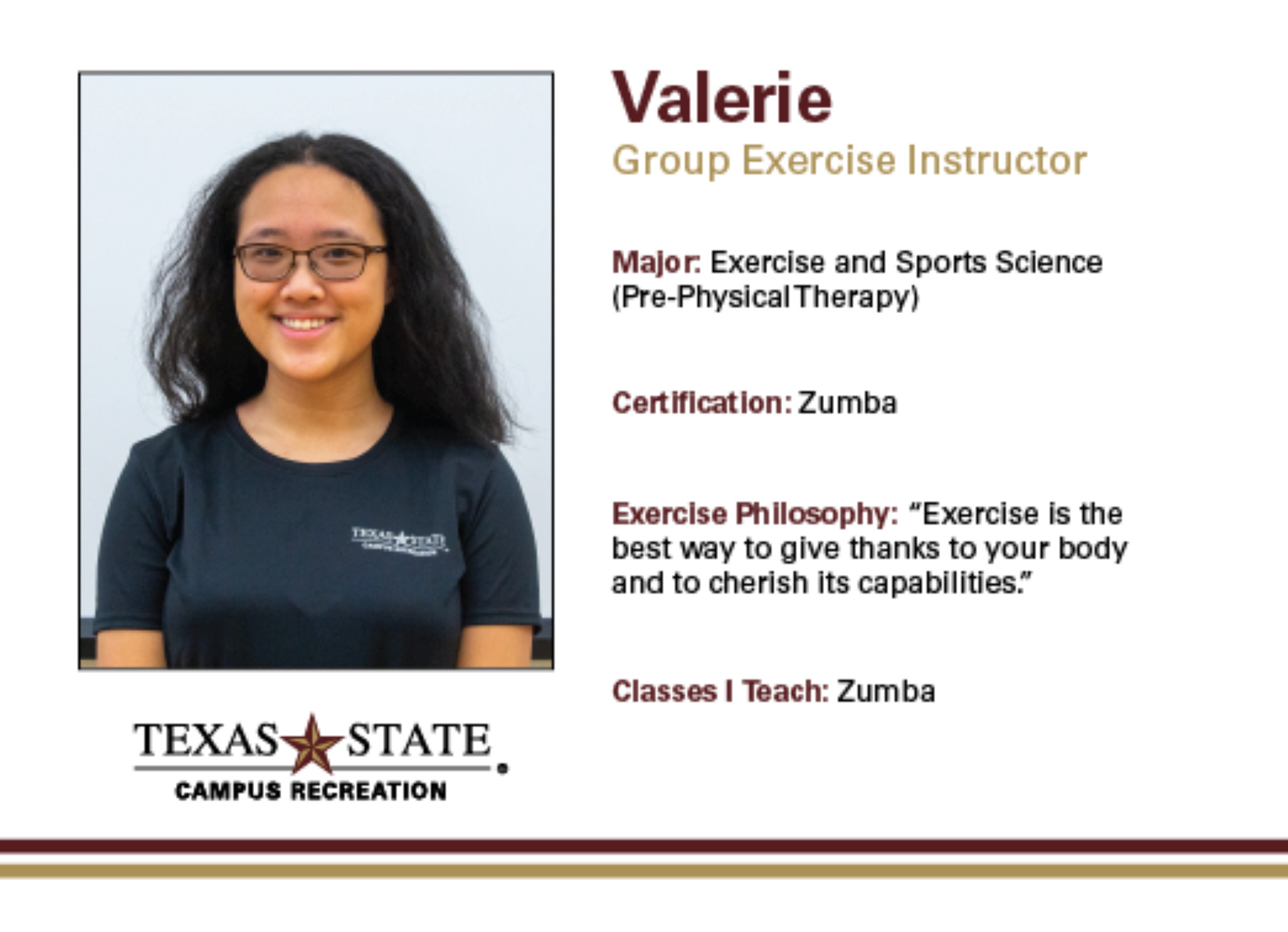This is a bio of Meredith a group instructor at Texas State