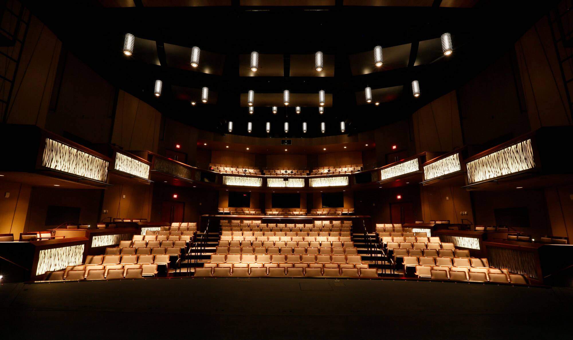A view from the stage of the Patti Strickel Harrison Theatre at Texas State University