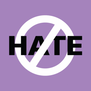 "Hate" with the prohibition symbol over it