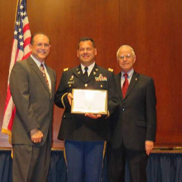 Lt Col David Marquez (center) a graduate of the Round Rock, Texas CPM Program with Graduation Speaker Mike Land (right) and CPM Director Dr. Howard Balanoff.
