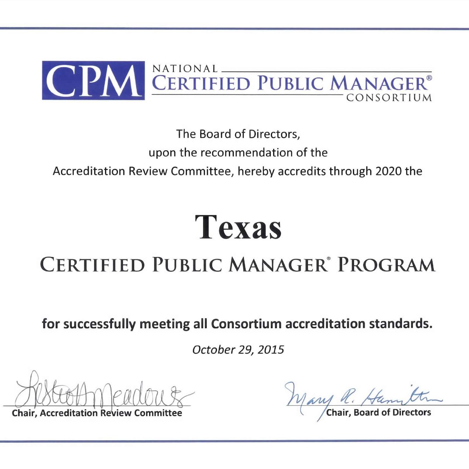CPM Consortium Certificate