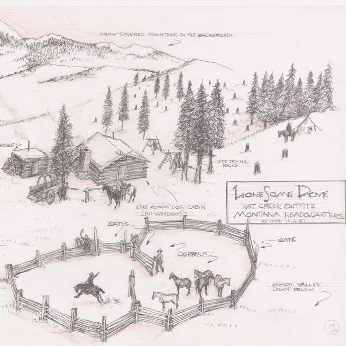 Drawing of Lonesome Dove set