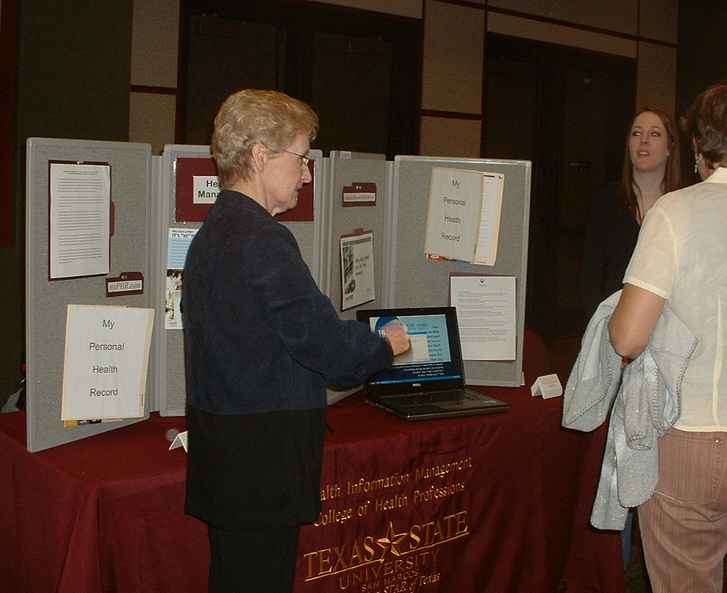 HIM department personal health record booth at Texas State Wellness fair.